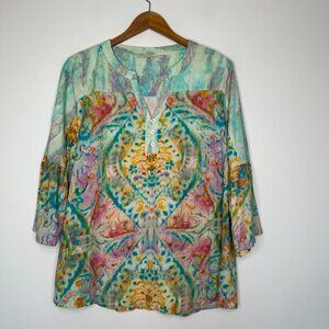 Soft Surroundings Zafraya Tunic Top Size L Springtime Paisley Print